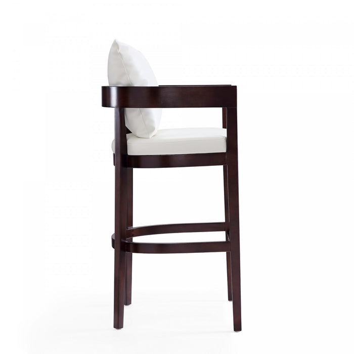 Ritz Mid-Century Modern Wood Upholstered Barstool in Ivory - Set of 3