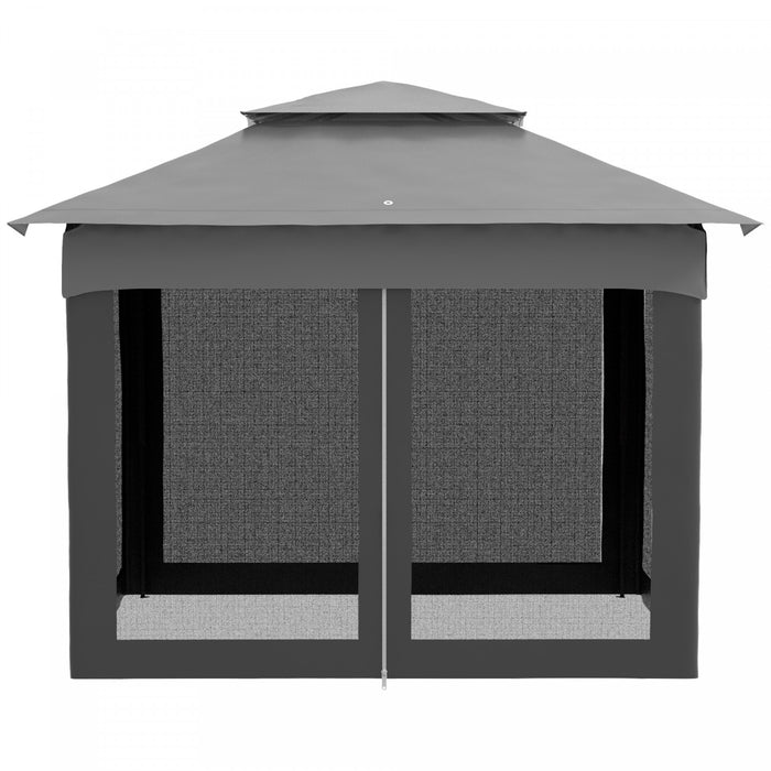 11'x11' Pop Up Canopy 2-tier Soft Top Gazebo W/ Mesh Netting, Light Grey