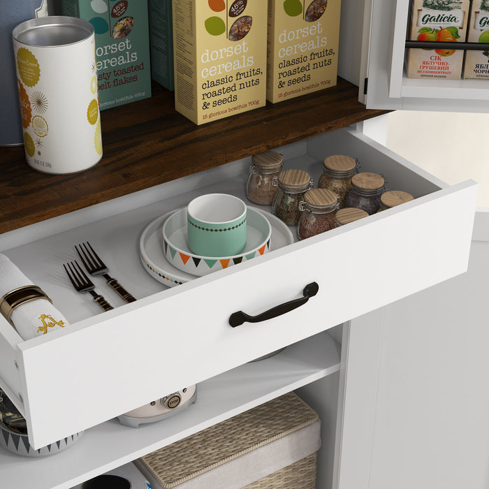 HOMCOM Farmhouse Kitchen Pantry, Tall Storage Cabinet with Door Racks White