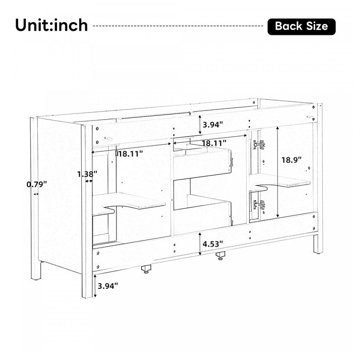 Sorelle 59 Inch Double Sink Bathroom Vanity with Resin Sinks and 3 Drawers, White