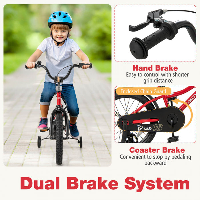 Costway 18\" Kids Bike For 4-8 Years Old Boys & Girls With Adjustable Seat Handbrake Reflectors Red