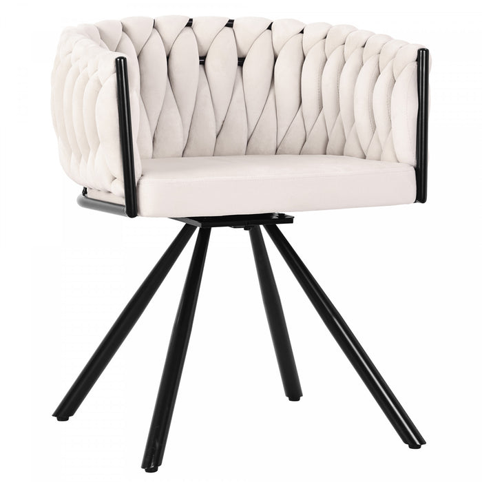 Amelia Velvet Swivel Dining Chairs with Tufted Upholstered and Metal Legs Set of 4, Beige