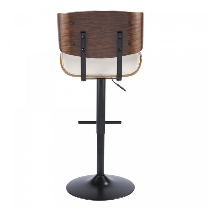 LumiSource Lombardi Faux Leather Mid-Century Modern Adjustable Barstool - Walnut/Cream