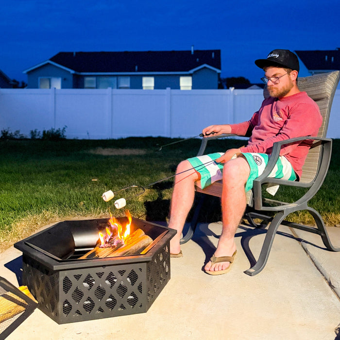 Outsunny 28\" Outdoor Fire Pit Grill Firepit with Spark Screen, Poker, Black