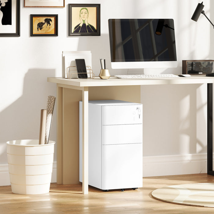 Vinsetto Steel File Cabinet with 3 Drawers, Lockable Filing Cabinet, White