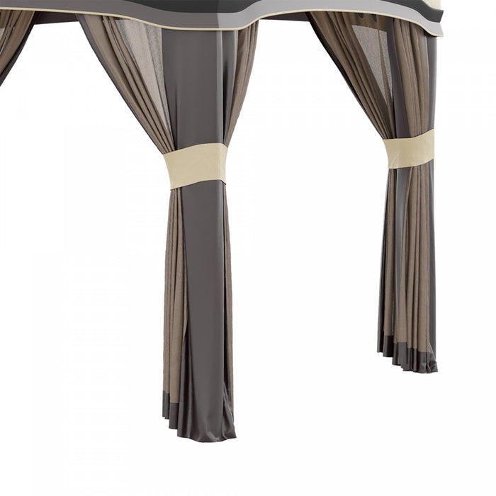 Outsunny 10' X 10' Pop Up Canopy Foldable Party Tent With Nettings, Beige