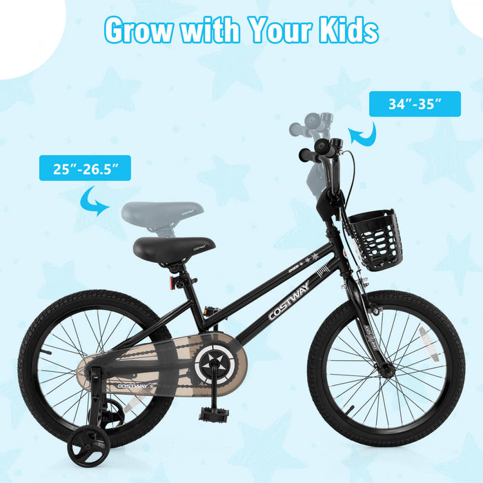 Costway 18\" Kid's Bike With Training Wheels Adjustable Handlebar & Seat Handbrake Black