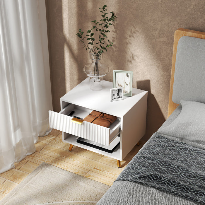 HOMCOM Nightstand with Drawer and Open Compartment for Bedroom, White