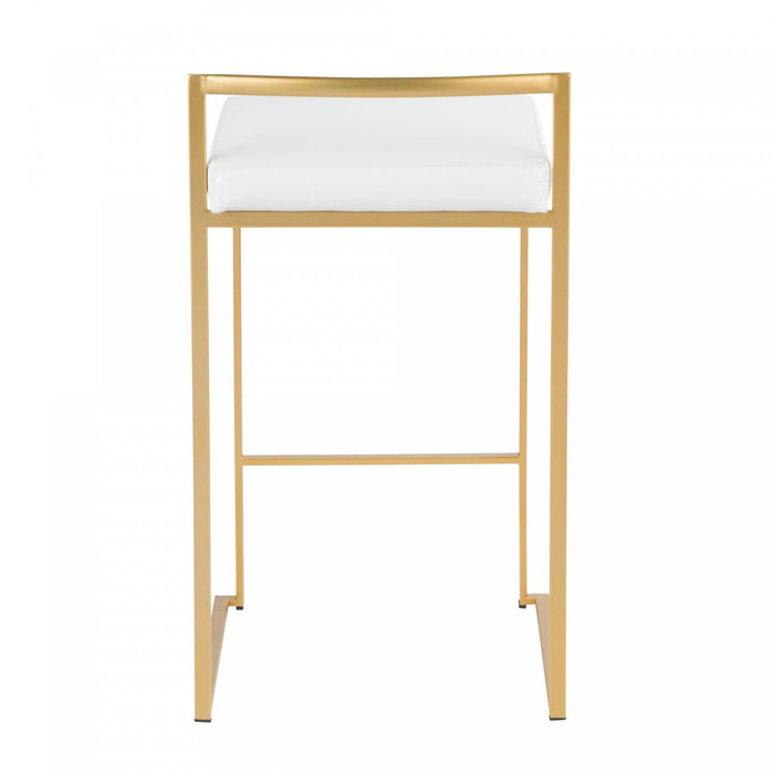 LumiSource Fuji White Faux Leather Contemporary Counter-Height Stool - Set of 2