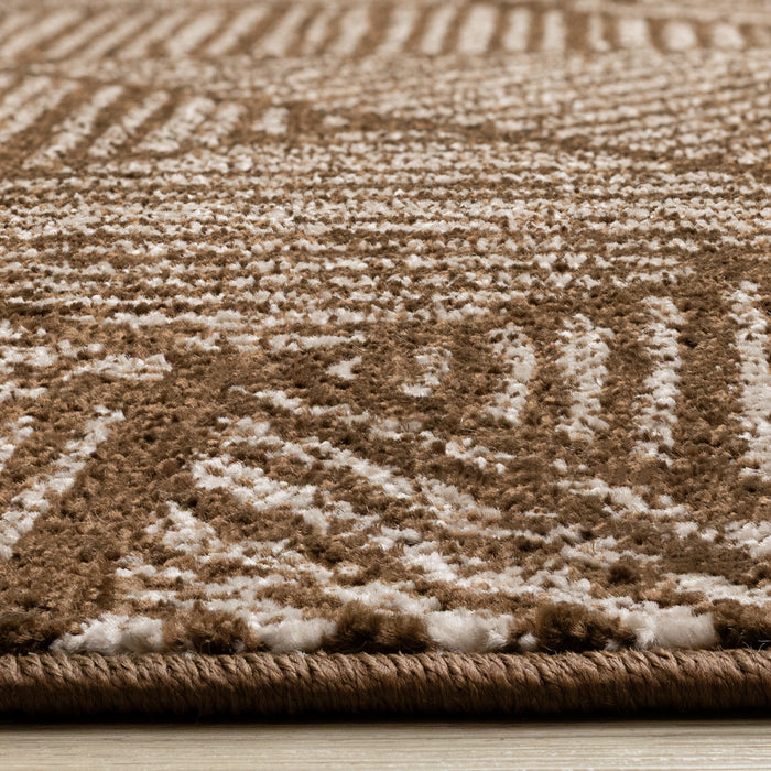 Covington Brown Taupe Striped Geometric Design Rug, 6'7\" x 9'10\" Indoor Area Rug