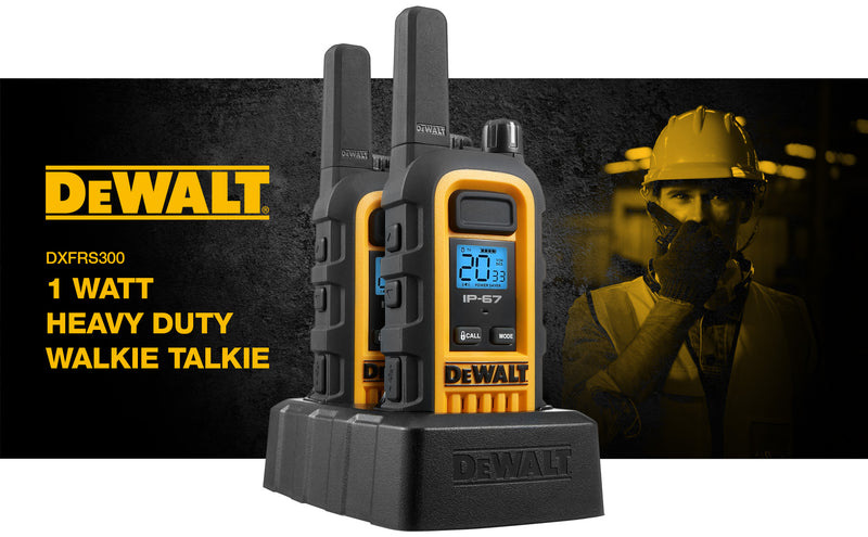2 Dewalt DXFRS300 Work Site Walkie Talkies Plus Earpieces - 1 Watt, Heavy Duty, Long Range Indoor-Outdoor Two Way Radios + 22 Channel
