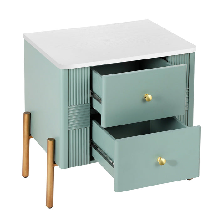 Lila Modern Nightstand with Storage Drawers and Metal Handles,Green