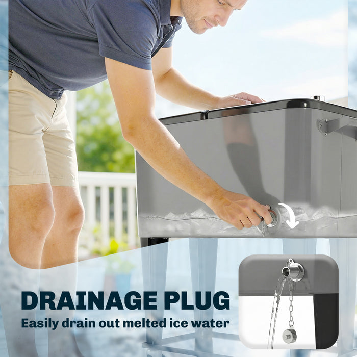 Outsunny Rolling Patio Cooler Cart, Patio Cooler with Drain, Black and Grey