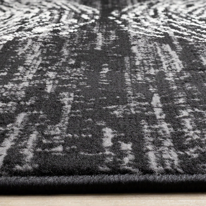 Florence Black Grey White Tree Ring Design Rug, 7'9\" x 10'6\" Indoor Area Rug