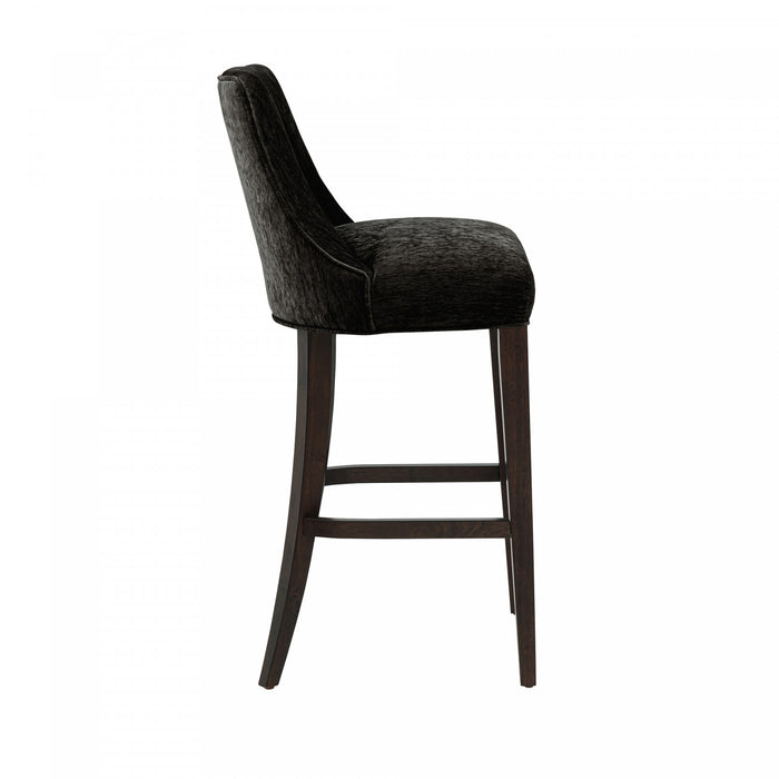 Beever Modern Chenille Wood Upholstered Barstool in Black