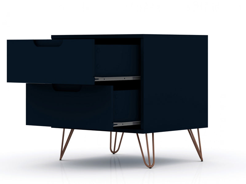 Rockefeller Mid-Century Modern 20\" Nightstand in Midnight Blue (2-Drawer) - Set of 2