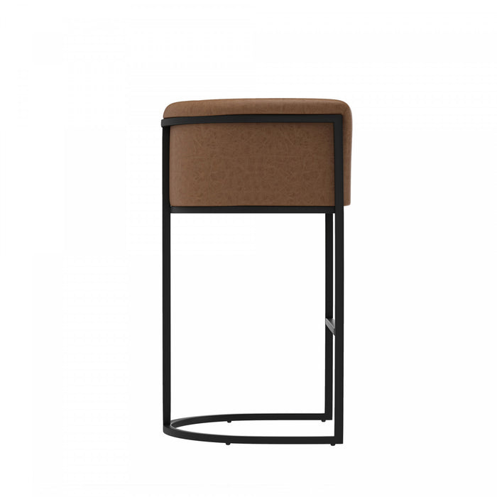 Cosmopolitan Mid-Century Modern Metal Upholstered Barstool in Chestnut