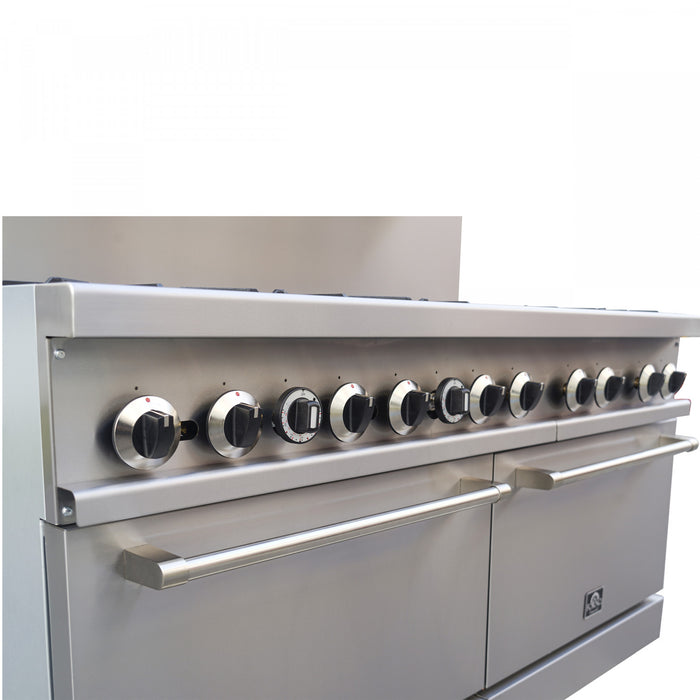 FORNO Commerciale 60 Inch Stainless Steel Gas Range, 10 Burners, 300,000 BTU Total - FCMGR0093-60