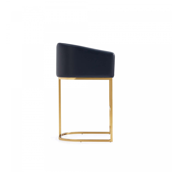 Louvre Mid-Century Modern Metal Upholstered Counter Stool in Black Bar Stool