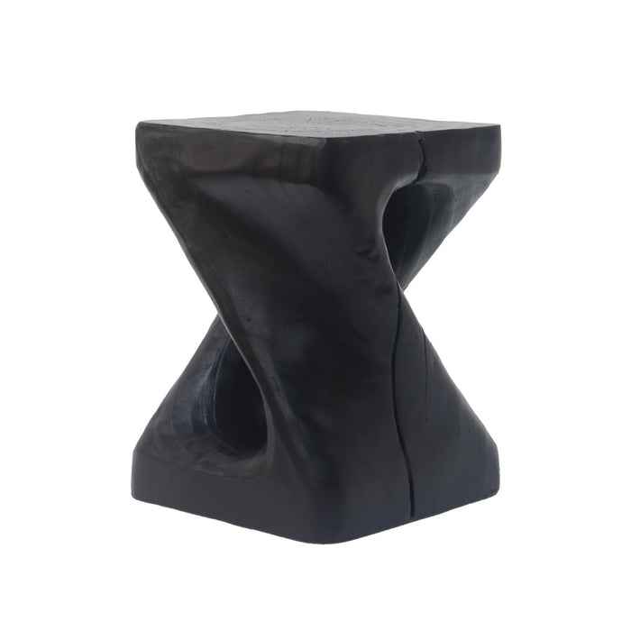 Miro 16\" Modern Twisted Hourglass MGO Accent Table, Faux Wood Grain Indoor Side Table, Black