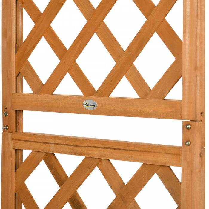 Outsunny 7.7ft Garden Arch With Planter Boxes Wooden Trellis Arbor, Brown
