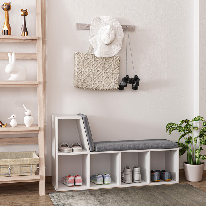 HOMCOM 5-Cubby Bookcase with Cushioned Reading Nook, Grey