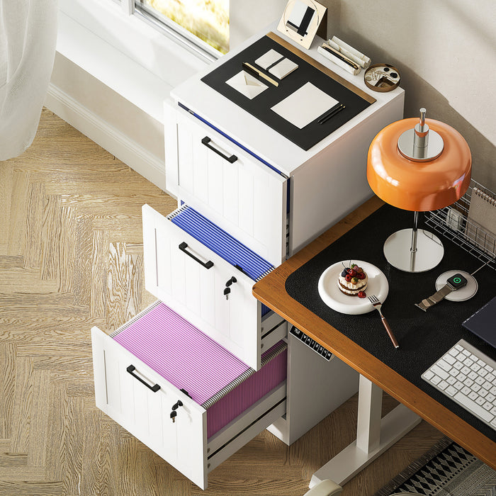 HOMCOM 3 Drawer File Cabinet with Lock Filing Cabinet for A4 Letter White
