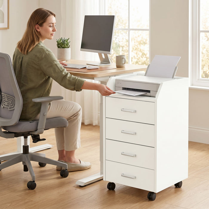 HOMCOM 4-Drawer File Cabinet with Lockable Wheels, White