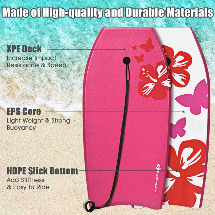 Goplus 37'' Super Lightweight Bodyboard Surfing W/leash Eps Core Boarding Ixpe Pink