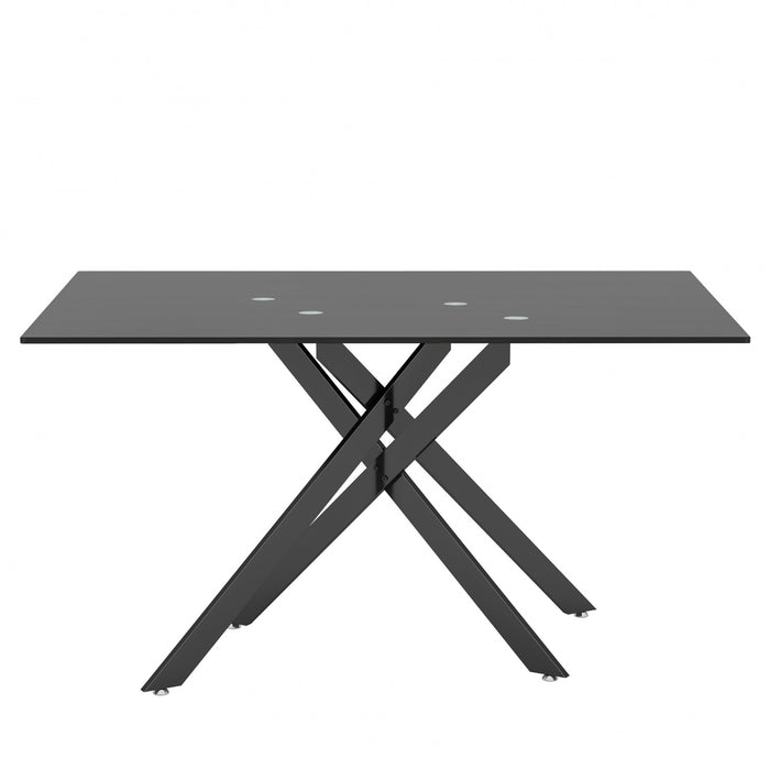 Ethan 51.18\" Rectangular Tempered Glass Dining Table with Stylish Metal Legs,Black Coffee Table