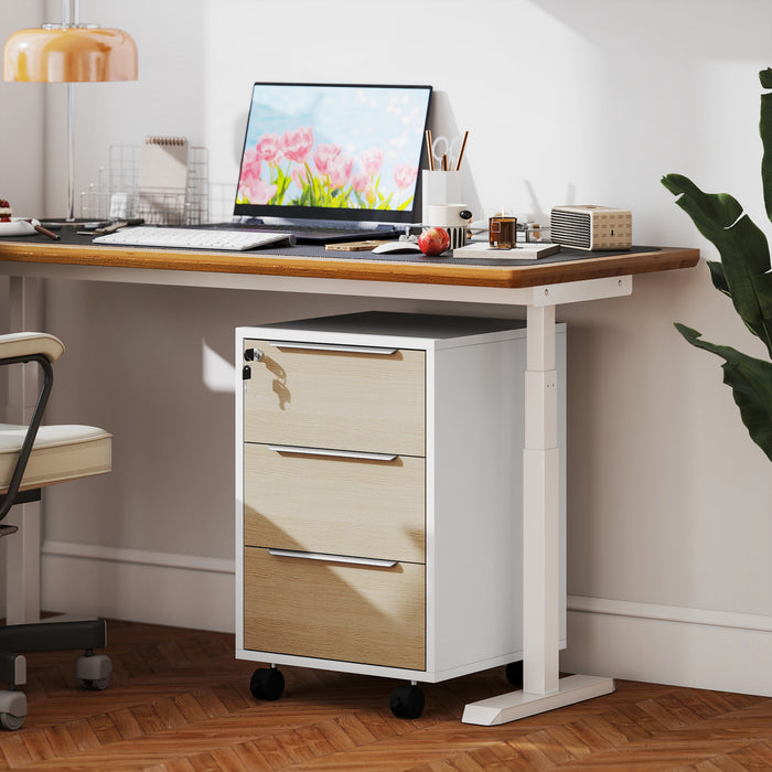 HOMCOM Vertical Filing Cabinet with Lock, 3 Drawer File Cabinet, Oak