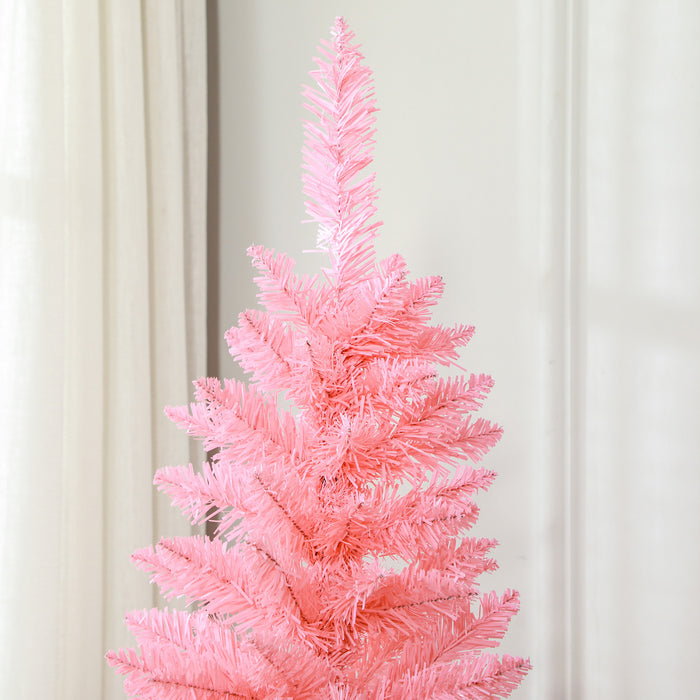 Homcom 6ft Tall Pencil Artificial Christmas Tree With Steel Base, Pink