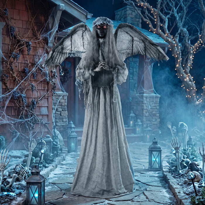 HOMCOM Halloween Animated Standing Crying Angel Decoration Light-Up Eyes