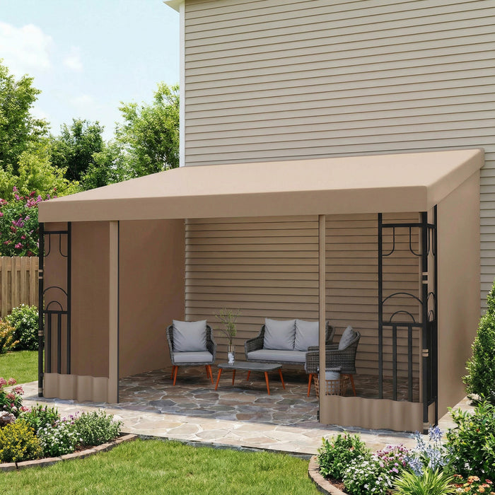 Outsunny 10' x 13' Wall Mounted Pergola Gazebo with Curtains and Nettings