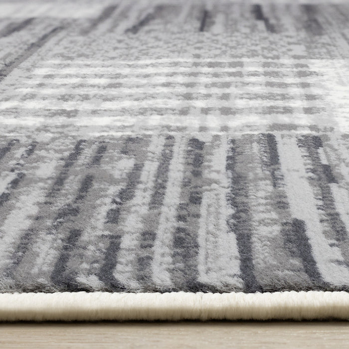 Forte White Grey Black Modern Striped Patches Area Rug - 5'3\" x 7'5\"