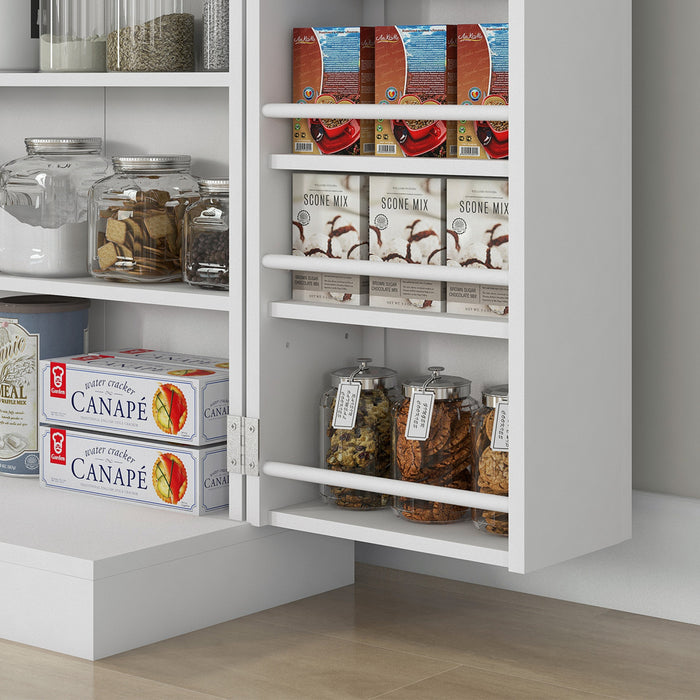 HOMCOM 41\" Kitchen Pantry with 12 Spice Racks and Adjustable Shelves White