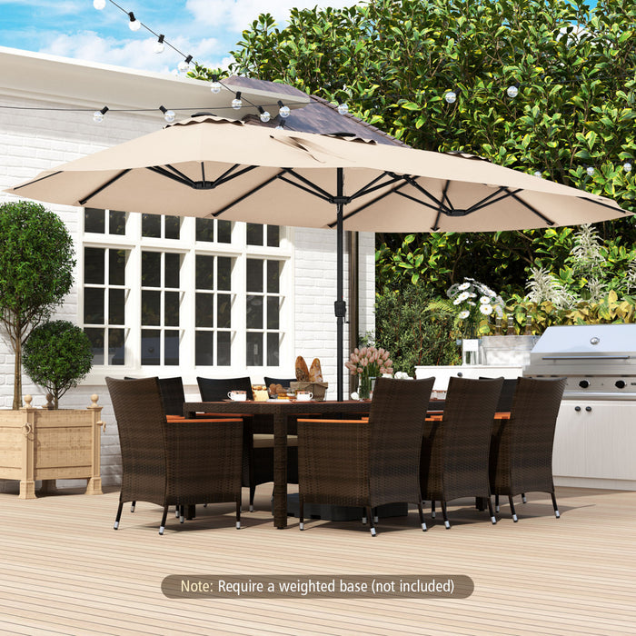 Costway 15.5 FT Extra-Large Patio Umbrella with LED Solar Lights & 12 Heavy-Duty Ribs Beige