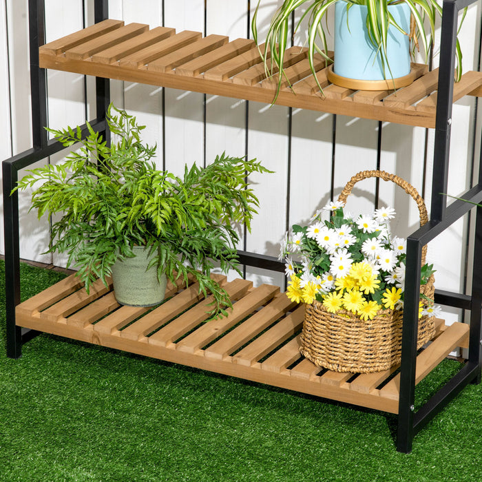Outsunny 3 Tiered Plant Stand With Hanging Hooks And Metal Frame, Tall Plant Shelf Flower Pot Holder For Indoor Outdoor Porch Balcony Living Room Bedroom