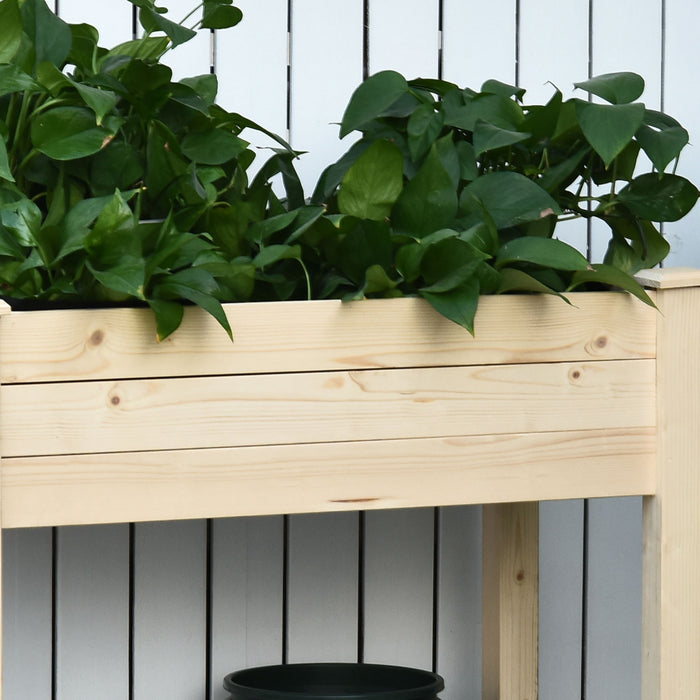 Outsunny 34''x18''x30'' Elevated Planter Box With Legs Wooden Patio Raised Garden Bed Outdoor Flower Stand Yard Natural Plant Table Raised Flower Planter W/ Inner Bag