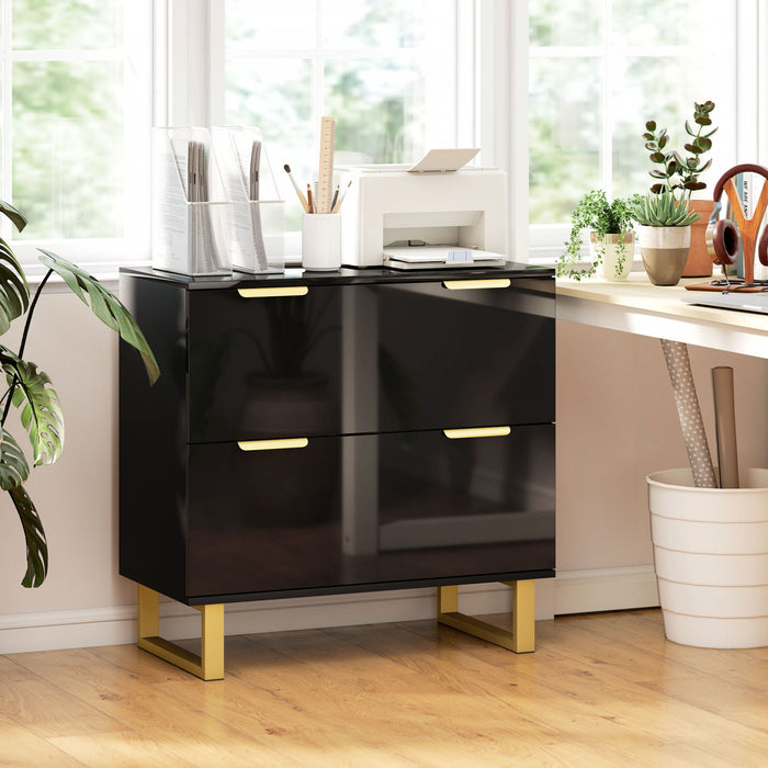 HOMCOM 2 Drawer File Cabinet Lateral Filing Cabinet High Gloss Black