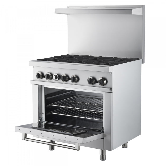FORNO Commerciale 36 Inch Stainless Steel Gas Range, 6 Burners, 180,000 BTU Total - FCMGR0093-36