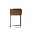 Cosmopolitan Mid-Century Modern Metal Upholstered Counter Stool in Chestnut | Tabouret de comptoir moderne du milieu du siecle en metal et tissu, finition chataigne