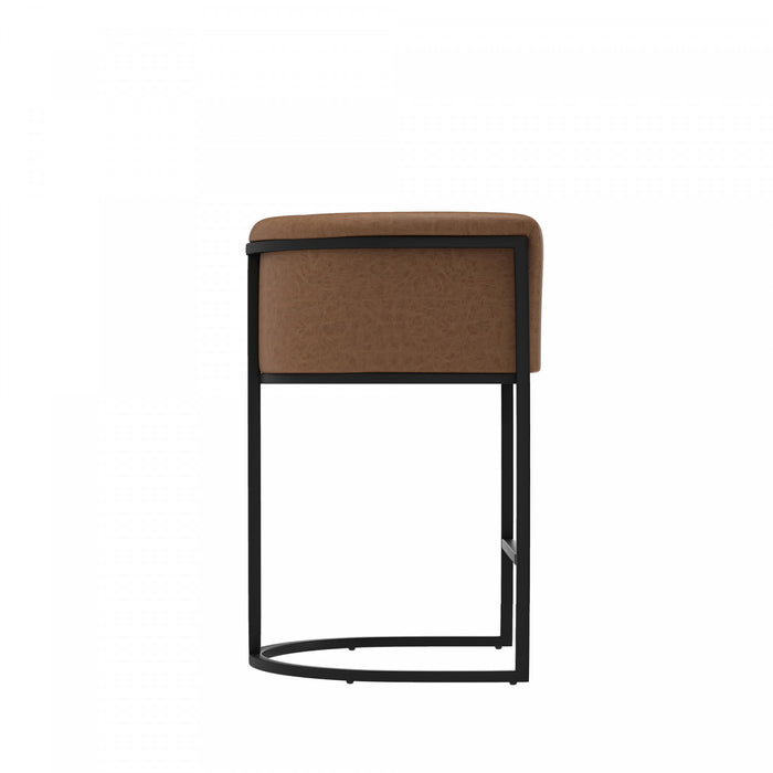 Cosmopolitan Mid-Century Modern Metal Upholstered Counter Stool in Chestnut