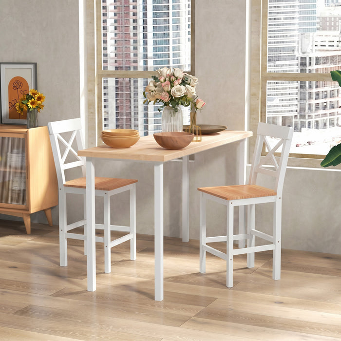 HOMCOM Counter Height Bar Stools Set of 2 with Cross Back and Footrest