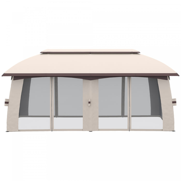 Outsunny 10' X 20' Patio Gazebo, Outdoor Gazebo Canopy Shelter With Netting, Vented Roof, Steel Frame For Garden, Lawn, Backyard And Deck, Beige