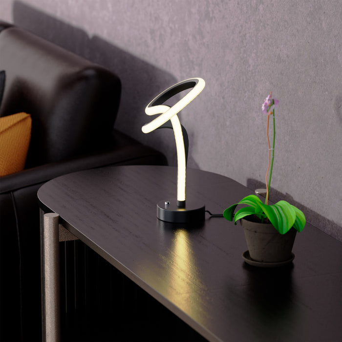 11\" Matte Black and Rose Gold Loop Design LED Table Lamp