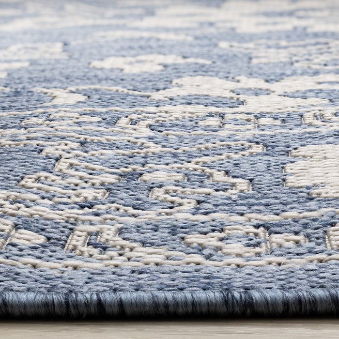 Cabana Blue White Elegant Border Outdoor Rug, 5'3\" x 7'7\" Outdoor Area Rug