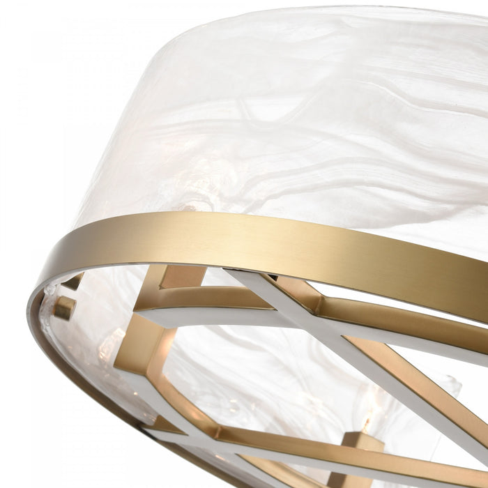 Skye 8 Light Chandelier, Brass With Wispy White Murano Style Glass