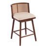 Talia Wooden Counter Height Bar Stool Set of 2 with Rattan Backrest,Walnut | Talia – Lot de 2 tabourets de bar de hauteur comptoir en bois avec dossier en rotin, finition noyer