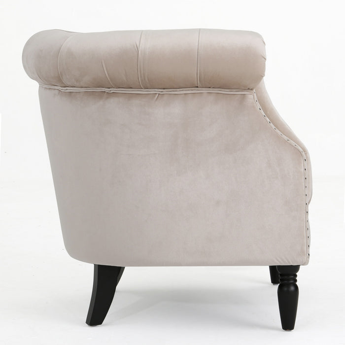 Akira Velvet Fabric Chair With Button Tufted And Nailhead Trim - Champagne